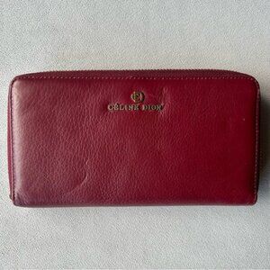 Celine Dion ~ Long Zipper Wallet ~ Red with Gold Hardware